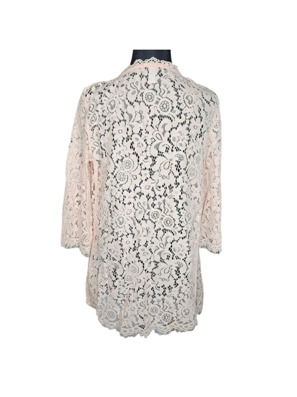 Isaac Mizrahi Live! XS Light Pink Lace 3/4 Sleeve Floral Lace Cardigan - Picture 5 of 9